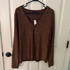 NWT! White House Black Market Shimmering Brown V-Neck Sweater size L